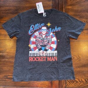 NWT ELTON JOHN SOFT Crewneck Black Band TEE Rhinestones Licensed Women’s